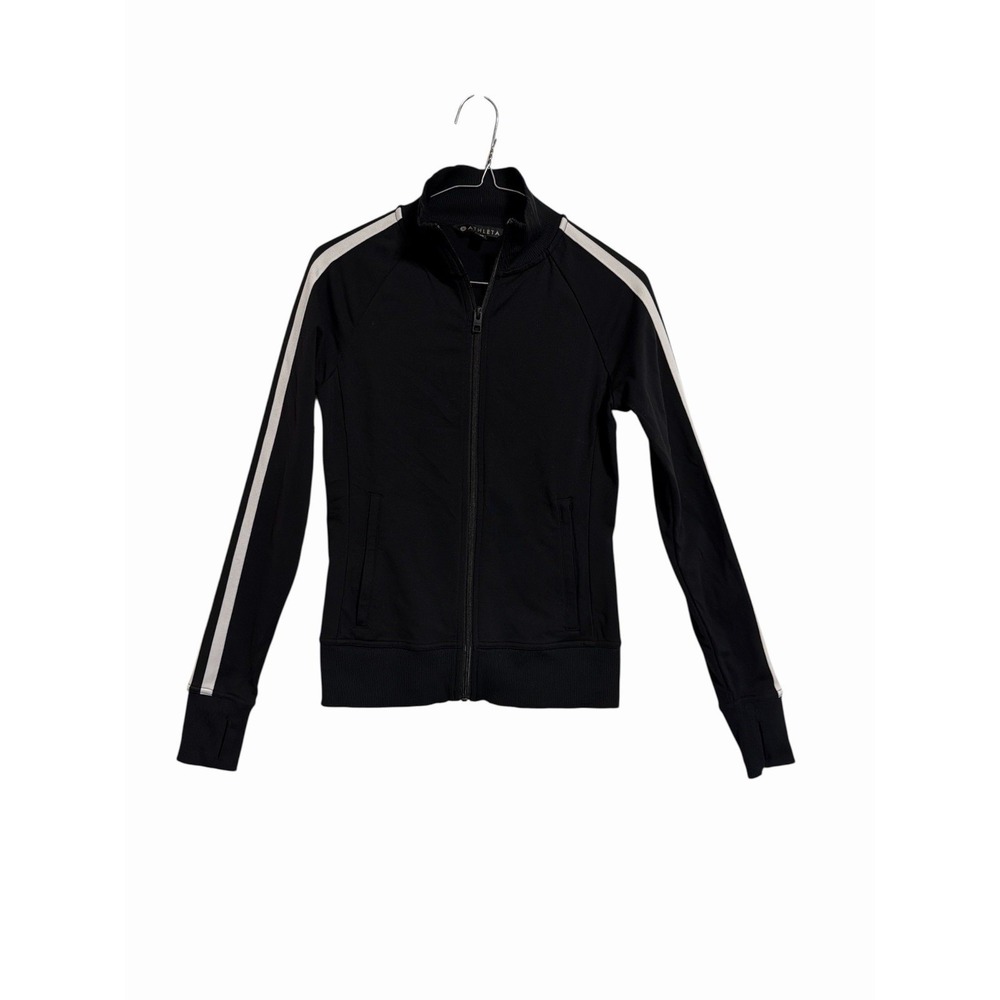 Athleta Black Track Jacket Full Zip Black Womens XXS Thumbholes Athleisure